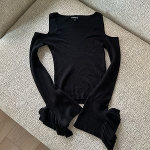 Express Open Shoulder Ruffle Sleeve Sweater